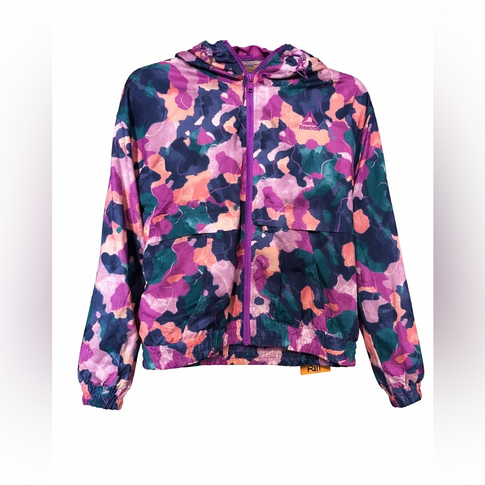 Reebok Purple Teal Pink Camo Hooded Windbreaker